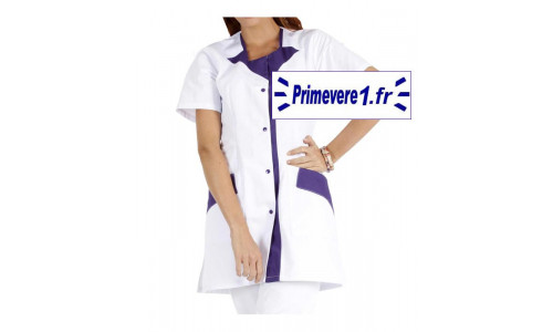Tunique médicale Femme Rommy couleur blanc garnie bleu