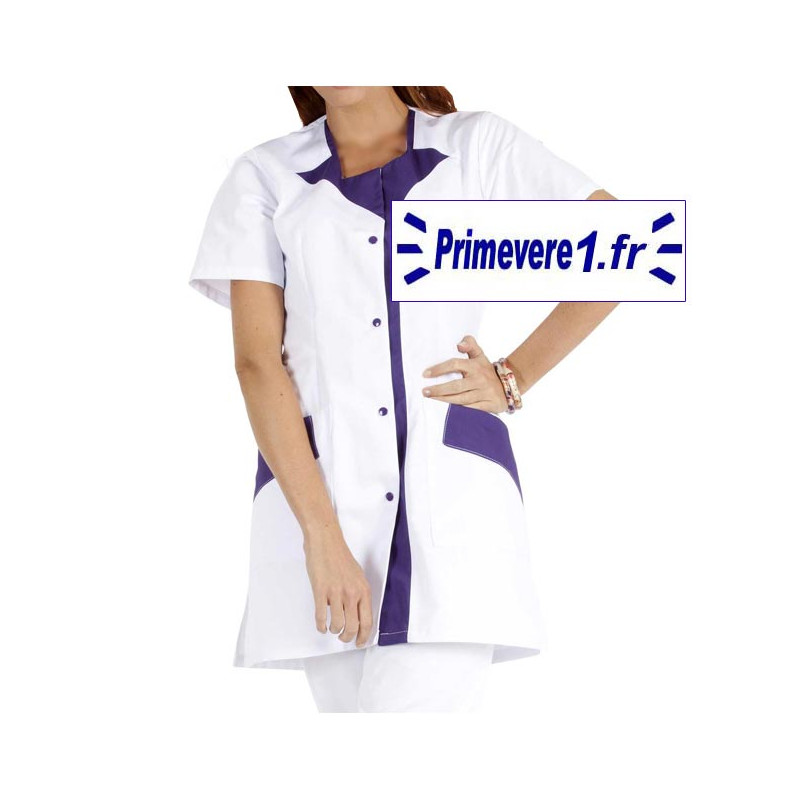 Tunique médicale Femme Rommy couleur blanc garnie bleu Tunique médicale Femme Rommy couleur blanc garnie bleu