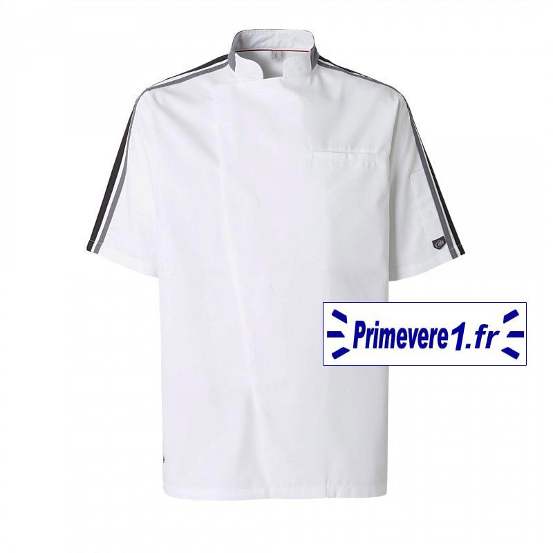 Veste de cuisine métiers de bouche blanche fermée par pressions cachées Veste de cuisine métiers de bouche blanche fermée par pressions cachées