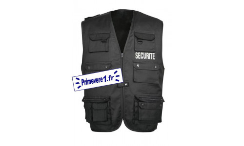 Gilet multi-poches noir bordé SECURITE - devant et dos