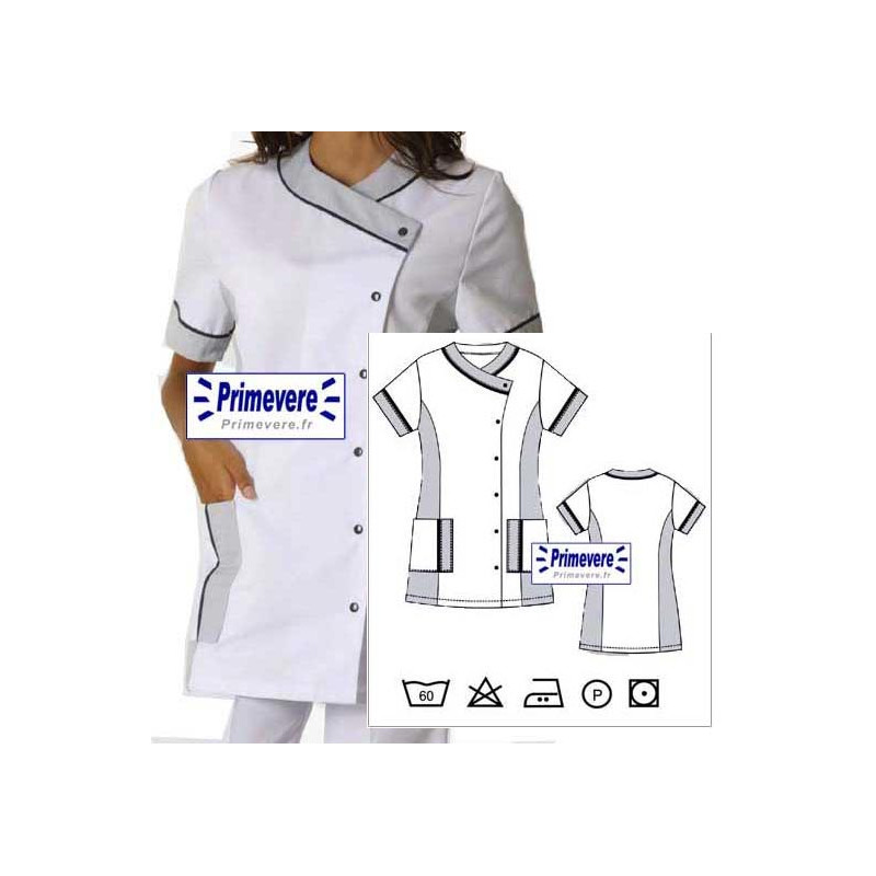 Tunique médicale Femme AMELIE couleur Blanche garnie gris Tunique médicale Femme AMELIE couleur Blanche garnie gris