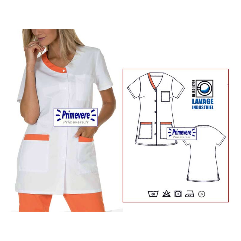 Tunique médicale femme Valentine couleur blanche garnie orange Tunique médicale femme Valentine couleur blanche garnie orange
