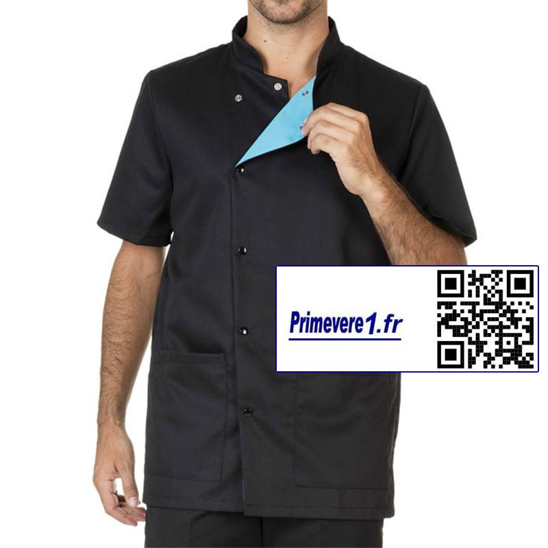Jules tunique médicale homme couleur noir parement turquoise Jules tunique médicale homme couleur noir parement turquoise
