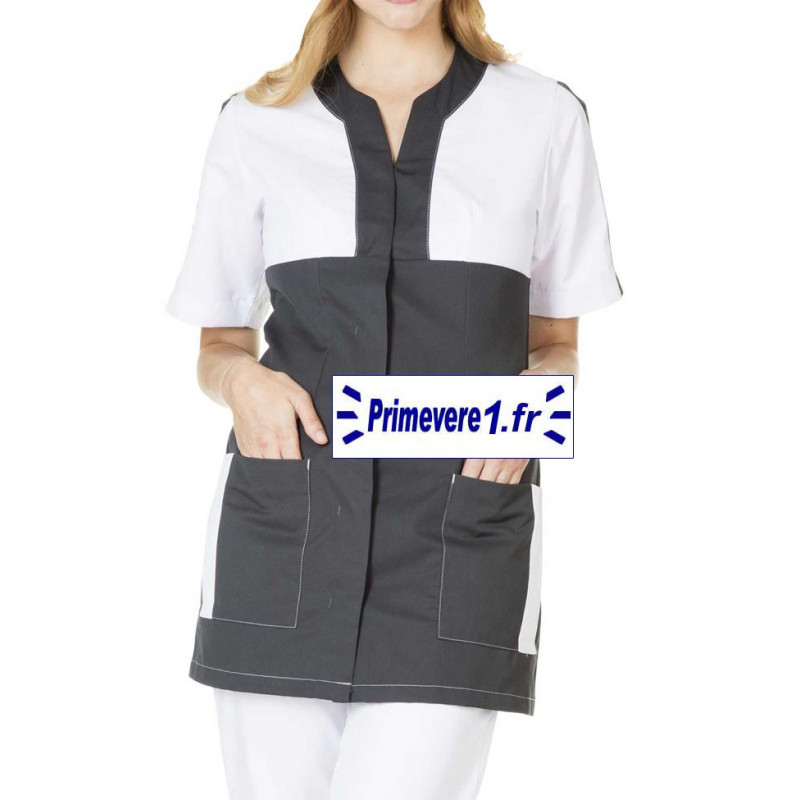 Tunique médicale Femme Claudia couleur Charbon garnie blanc Tunique médicale Femme Claudia couleur Charbon garnie blanc