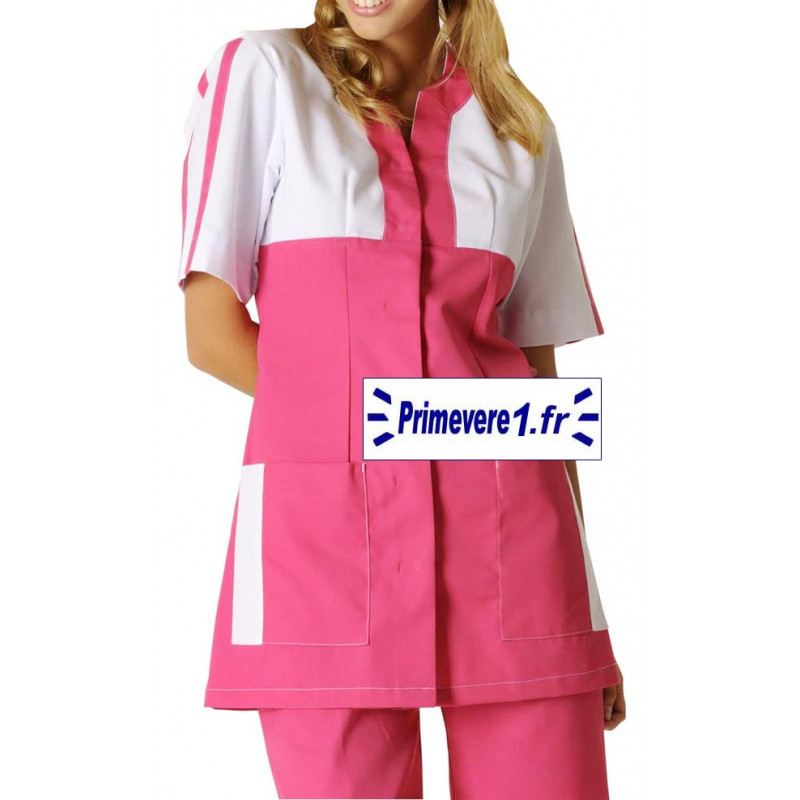 Tunique médicale Femme Claudia couleur Framboise garnie blanc Tunique médicale Femme Claudia couleur Framboise garnie blanc