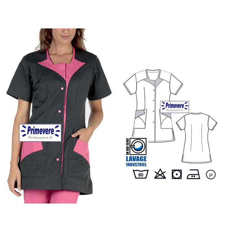 Tunique médicale Femme Rommy couleur charbon garnie framboise Tunique médicale Femme Rommy couleur charbon garnie framboise
