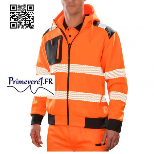 Sweat-Shirt de sécurité à capuche Fluo orange - bandes rétro